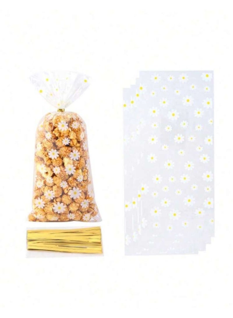 Transparent Eid Treat Bags with Daisy Flower Pattern 12.5×27.5 cm – Pack of 50 - Image 3
